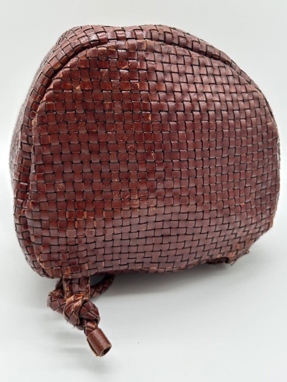 VTG DESMO Italy Woven Leather Backpack Brown Intrecciato Bucket Bag Boho - Picture 5 of 15